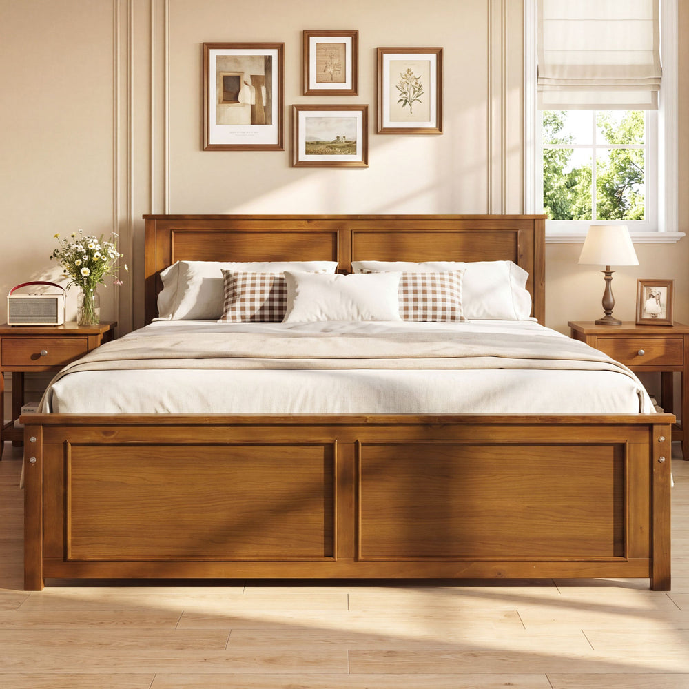 Full/Queen/Twin Size Wooden Bed Frame with Headboard - Gallery View 3 of 10