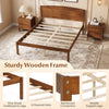 Full size wooden platform bed frame in walnut with a curved headboard and sturdy pine wood legs for reliable support.