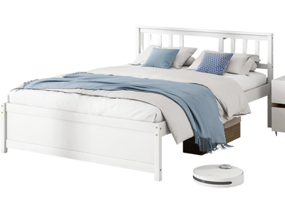 Costway Wooden Platform Bed Frame Headboard Wood Slat Support Full White 486935172 New