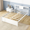Full view of the white wooden platform bed with headboard and slatted support, designed for elegant bedroom aesthetics.