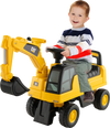 Licensed Caterpillar kids ride-on digger in yellow with control lever, suitable for ages 1-3, for outdoor fun.