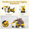 Licensed Caterpillar kids ride-on digger in yellow with adjustable arm, suitable for ages 1-3, for fun outdoor play.