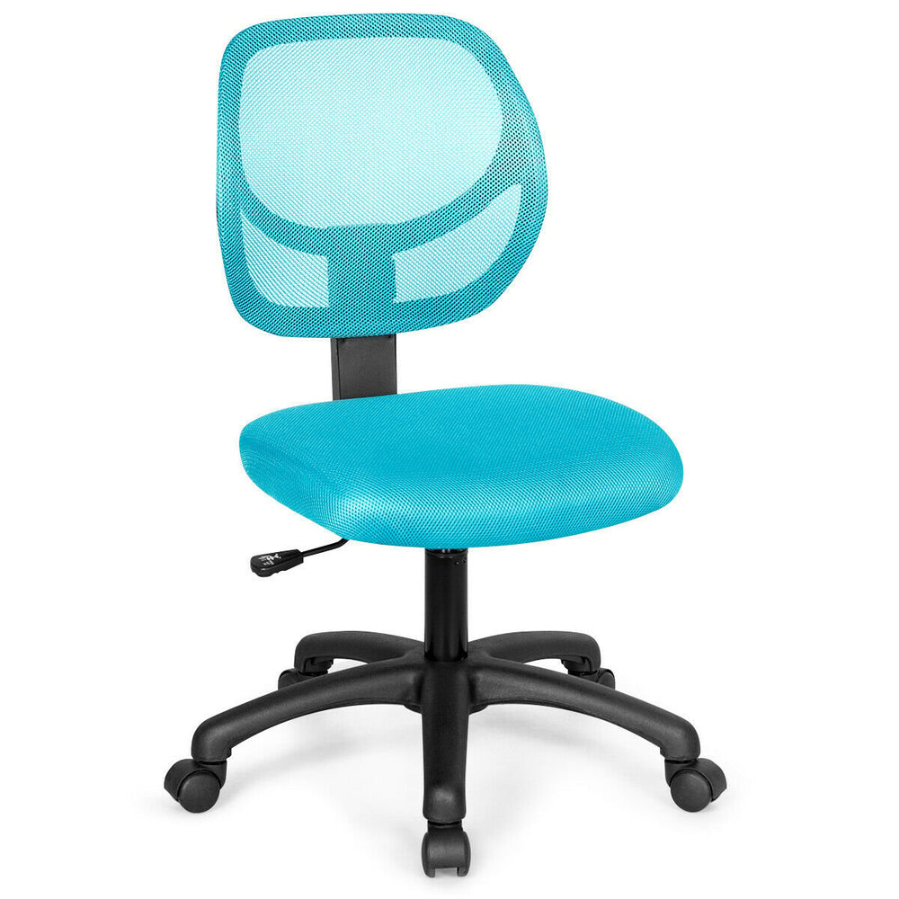 Swivel chair with a turquoise mesh back and seat, offering postural support for efficient workspace use.