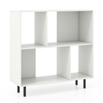 White shelving unit with four compartments, part of a functional office furniture package for organized workspace.