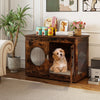 Furniture style dog crate in rustic brown with translucent window, lockable door, and spacious tabletop for decor.