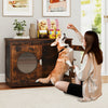 Furniture style dog crate in rustic brown with translucent window, ideal for small to medium dogs, doubles as a side.