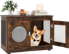 Furniture style dog crate in rustic brown with translucent window and lockable door, perfect for small and medium dogs.