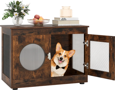 Costway Furniture Style Dog Crate Lockable Door Translucent Window 99111226 New
