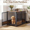 Furniture style dog crate with two doors, rustic brown finish, and a comfortable dog mat for small to medium dogs.