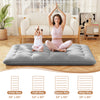 Full-size futon mattress with washable cover, showcasing quilted design, ideal for sleeping, camping, or yoga.
