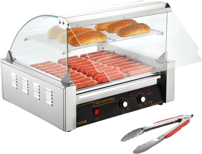 Vevor Hot Dog Roller Machine 11 Rollers 30 Sausage 1650W Dual Temperature Control Glass Cover ETL Certified New