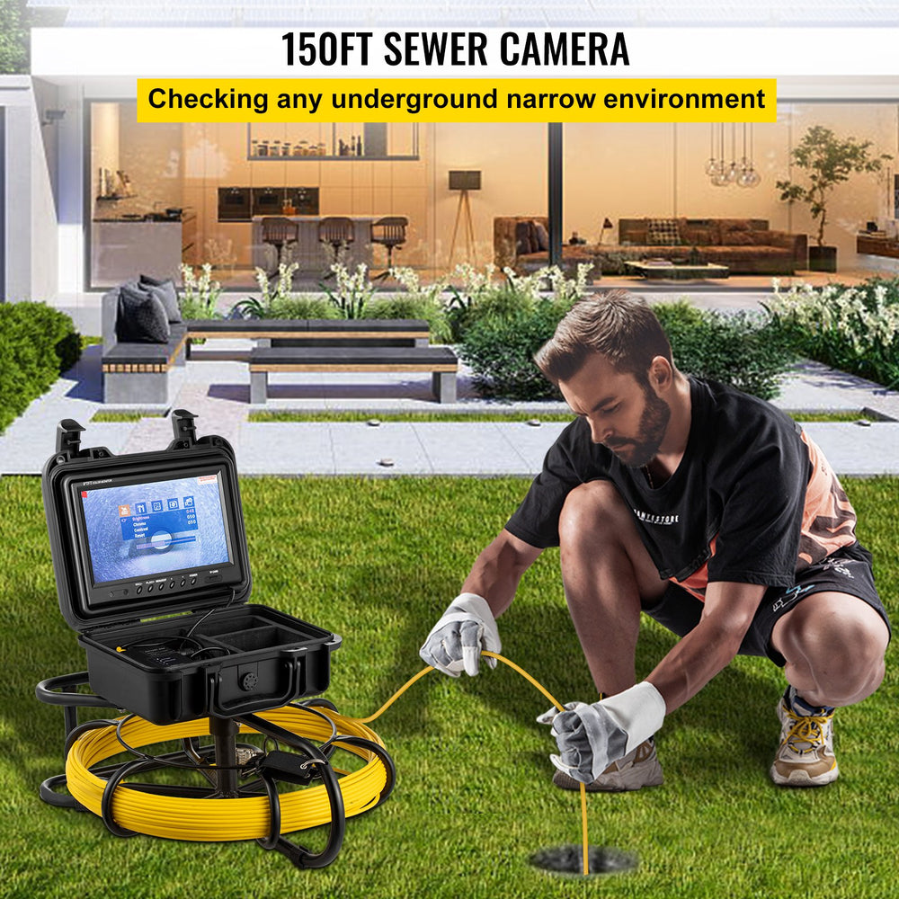 Vevor Sewer Camera 150' Cable Waterproof 9" Color HD LCD Display with DVR and 8GB SD Card New