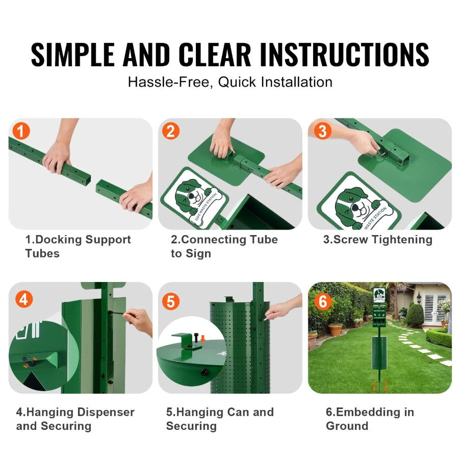 Vevor Outdoor Dog Waste Station 11.5 Gal Trash Can with 600 Bags New