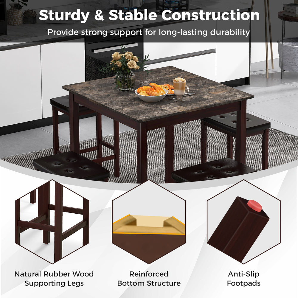 Costway Bar Table Set 5 Piece Counter-Height Dining Table and 4 Stools New