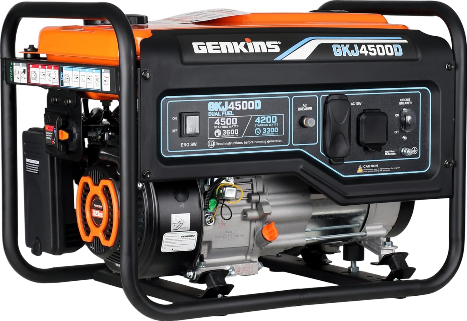 Genkins GKJ4500D 3600W/4500W Generator Dual Fuel Propane Gas Recoil St ...