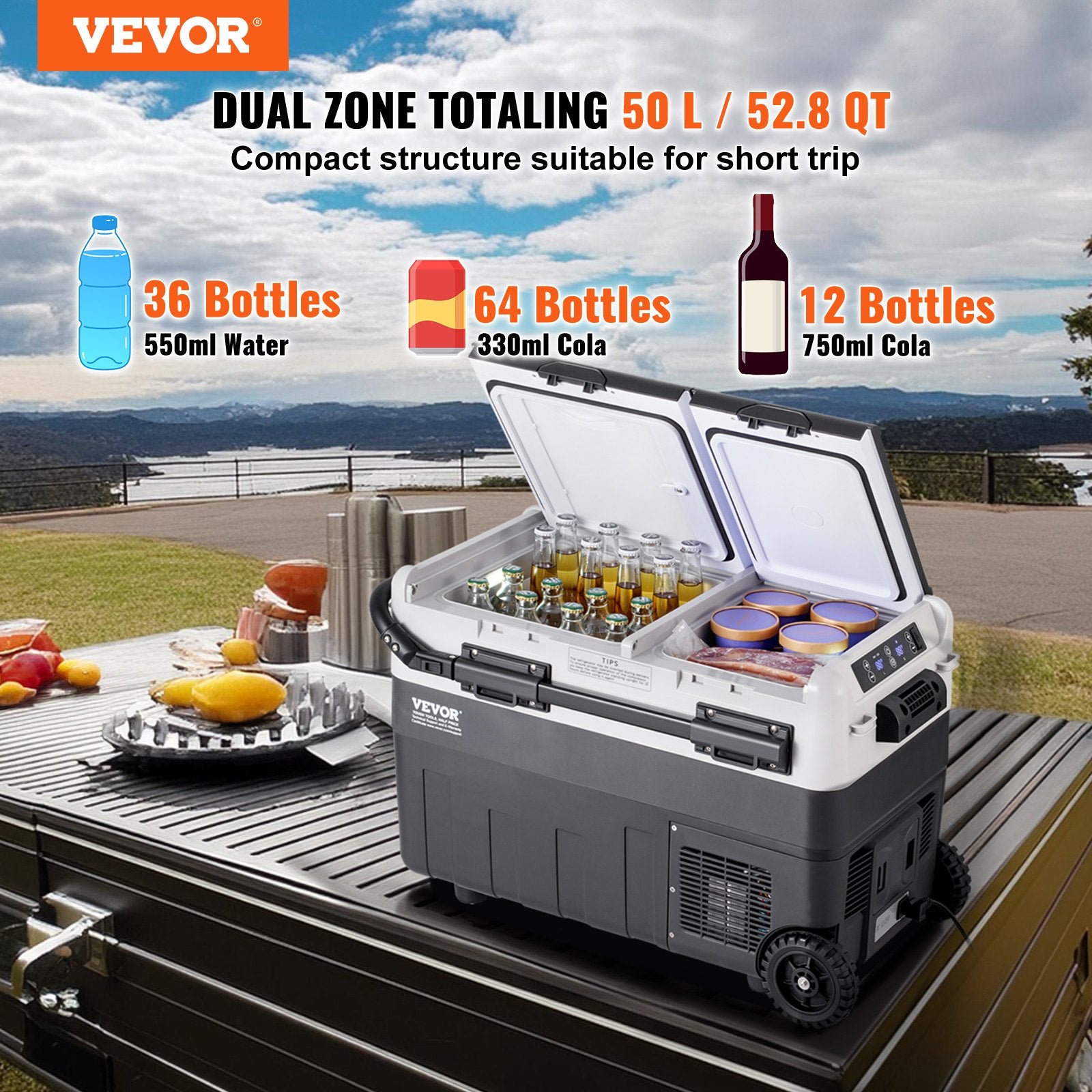 Vevor Car Refrigerator Freezer 52.8 Qt Portable Dual Zone