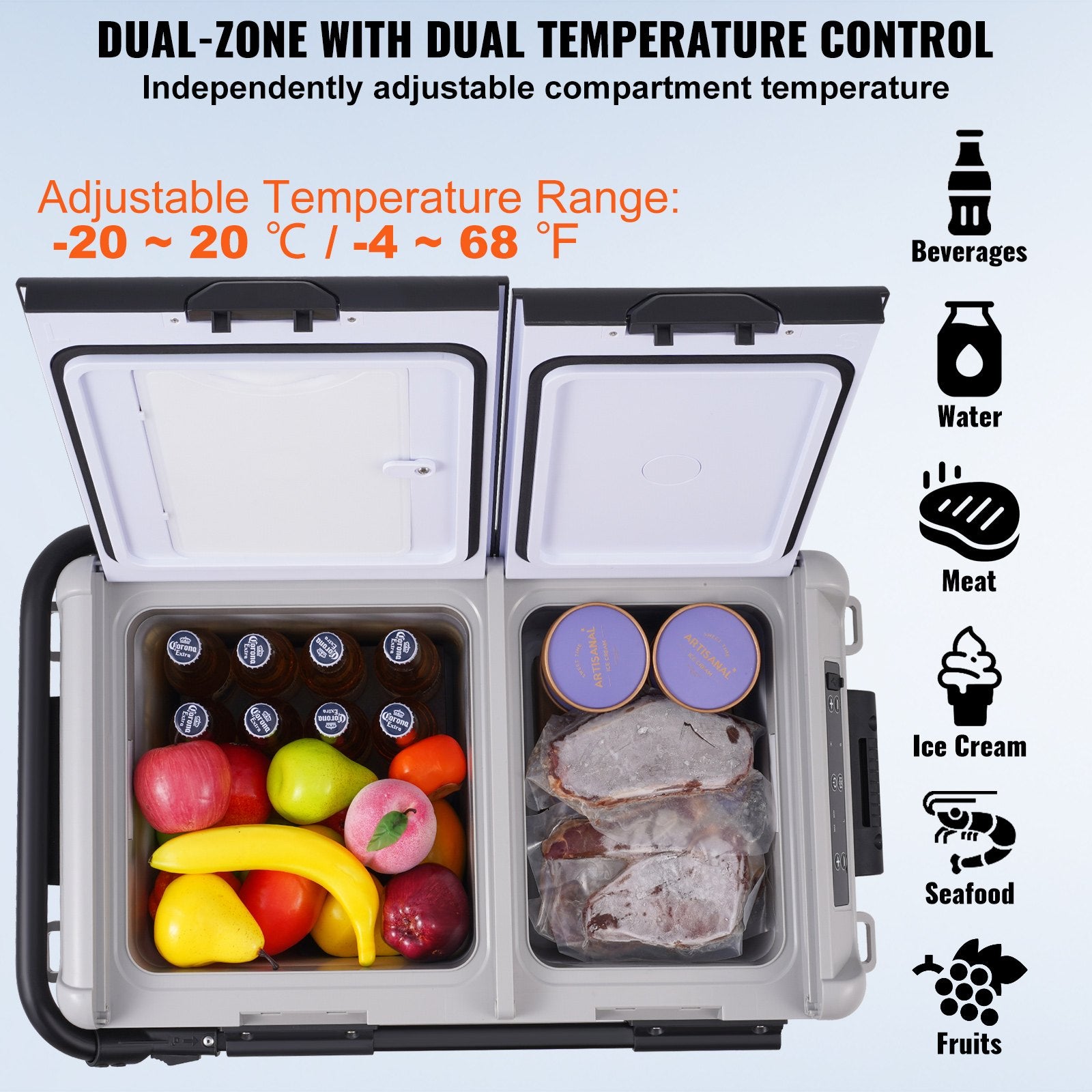 Vevor Car Refrigerator Freezer 52.8 Qt Portable Dual Zone