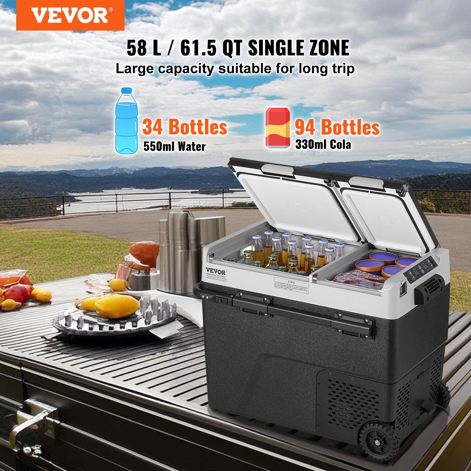 Vevor Car Refrigerator Freezer 61.5 Qt Portable Dual Zone