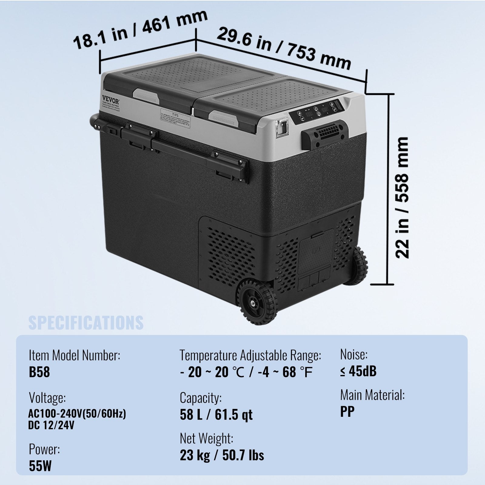 Vevor Car Refrigerator Freezer 61.5 Qt Portable Dual Zone