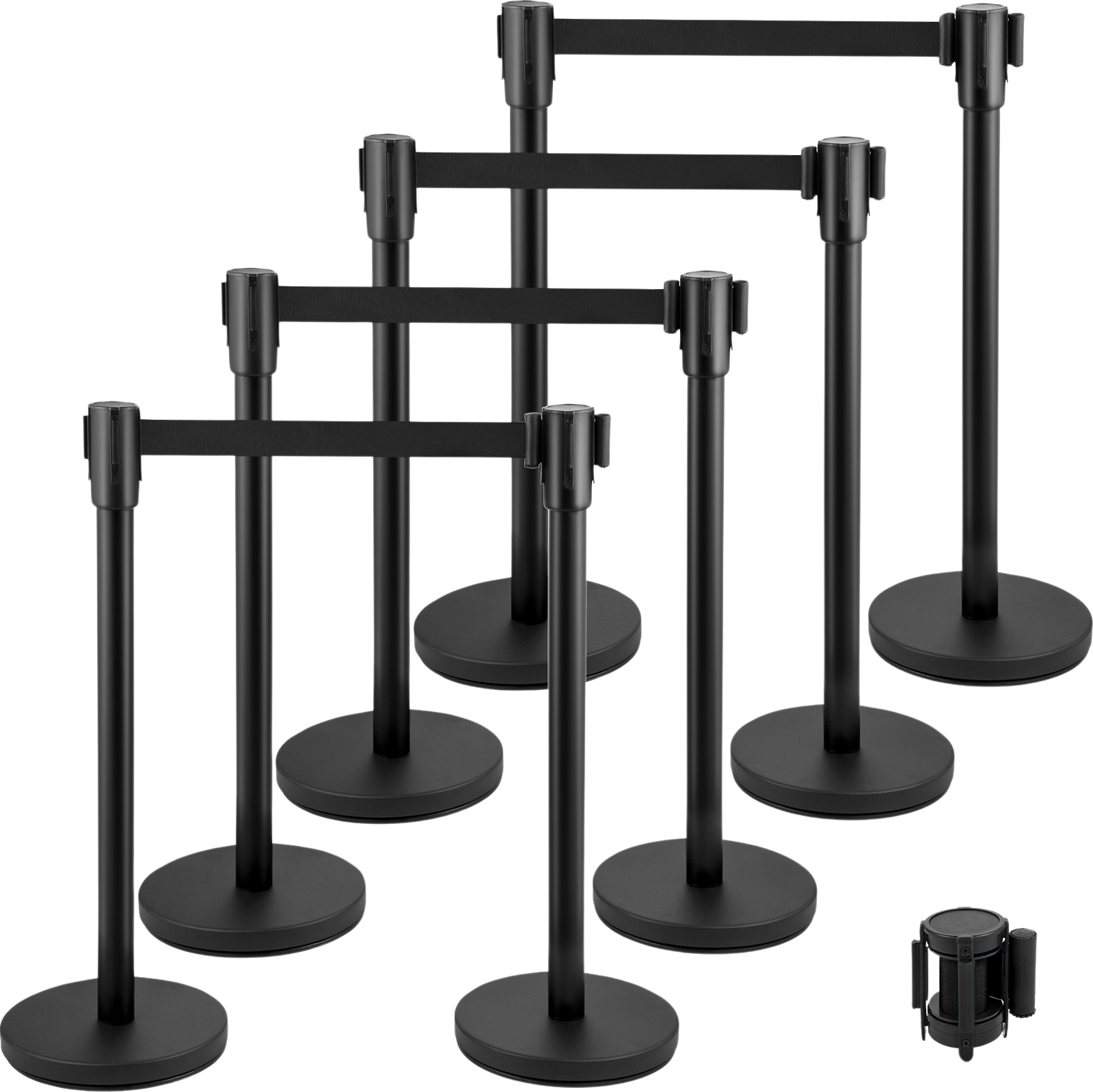 Vevor Crowd Control Stanchion Set 8 PCS Concrete and Metal Base 6.6' Black Retractable Belt New