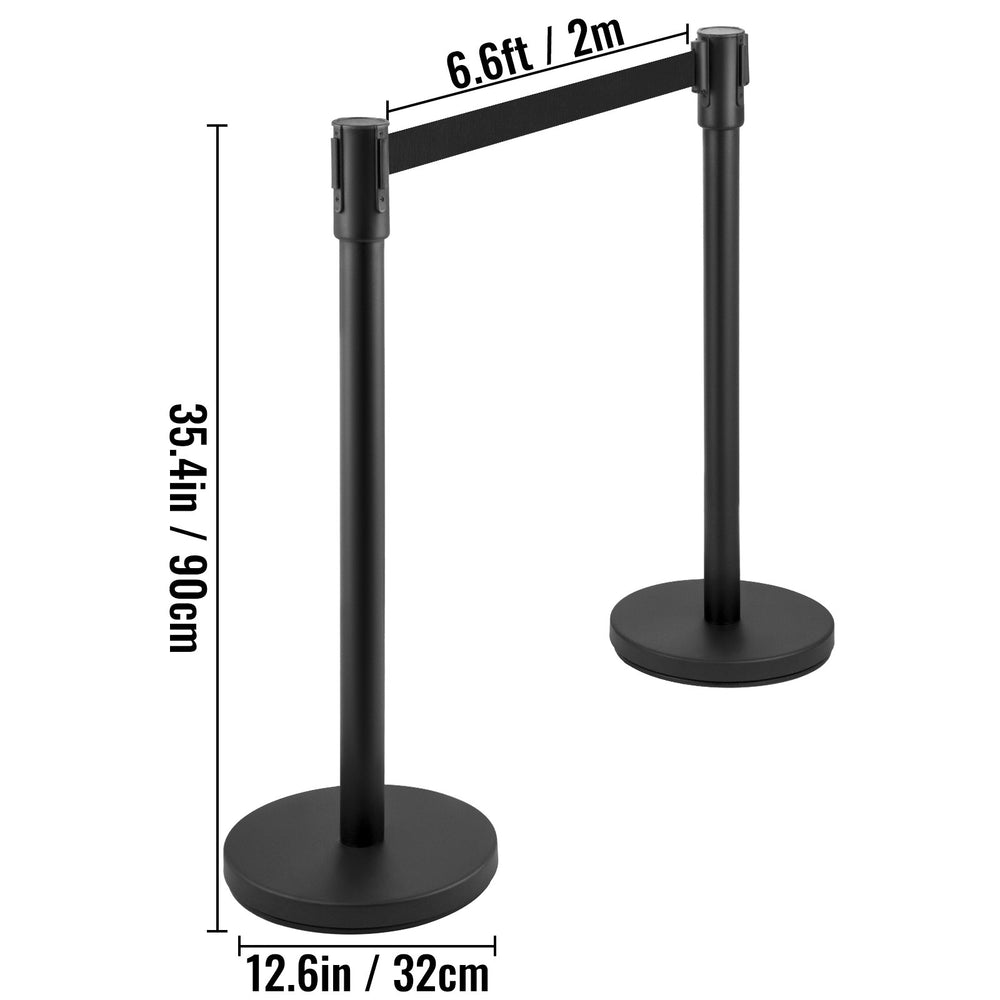 Vevor Crowd Control Stanchion Set 8 PCS Concrete and Metal Base 6.6' Black Retractable Belt New