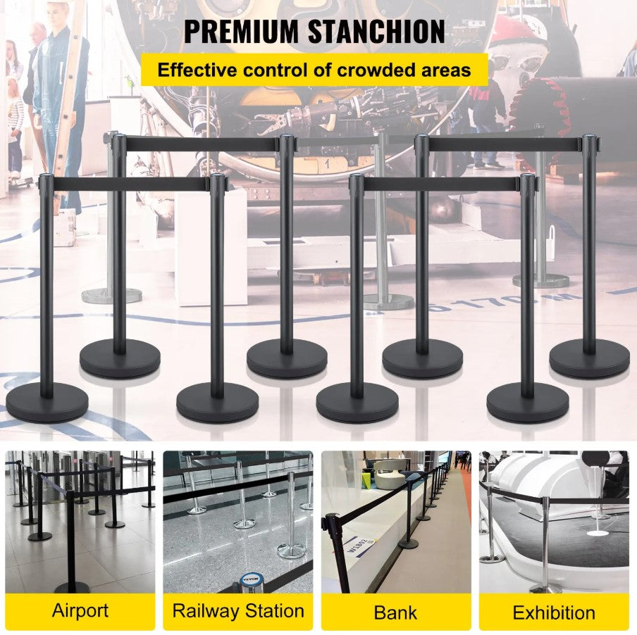 Vevor Crowd Control Stanchions 8-Pack with Retractable Belts Stainless Steel Posts New