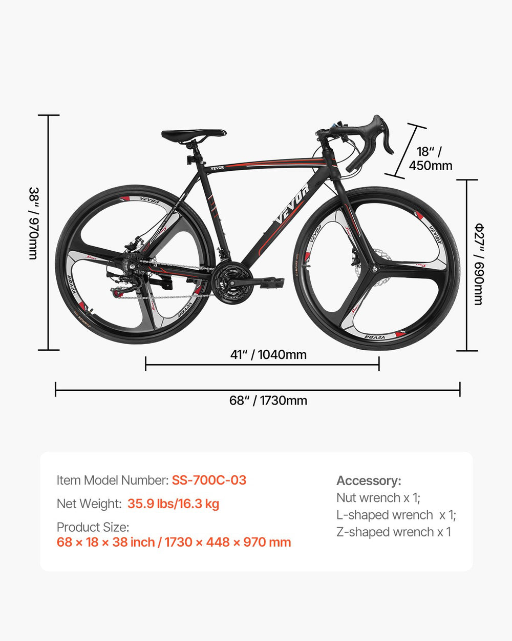 Vevor Road Bike 700C Carbon Steel Frame Shimano 21 Speed Disc Brake Racing Bicycle New