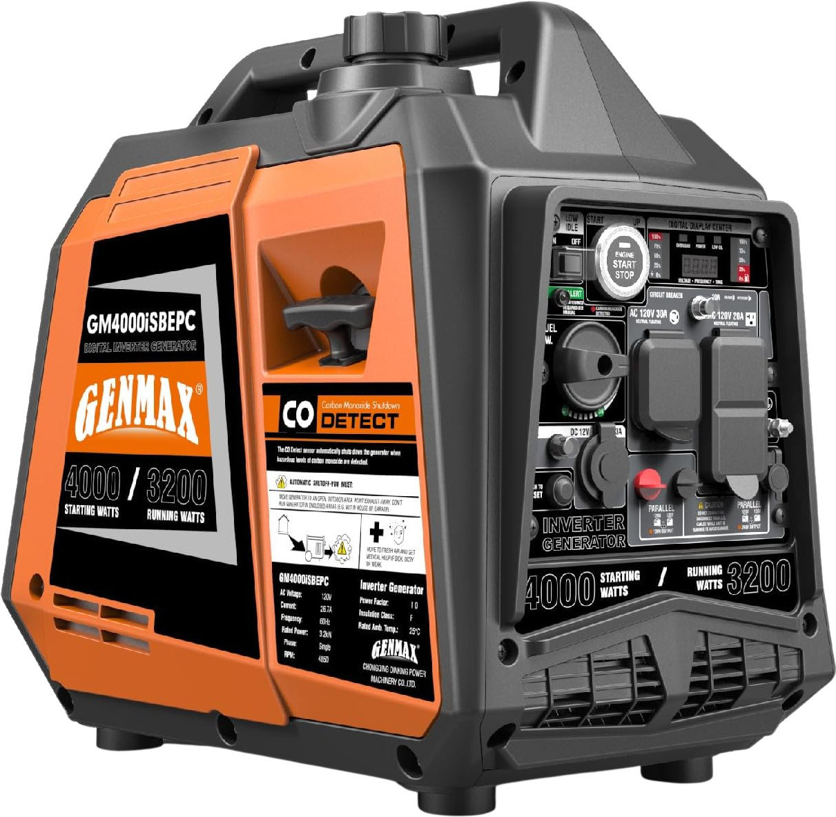 GENMAX GM4000iSBEPC 3200W/4000W 26.7 Amp Electric Start Gas Inverter Generator Parallel Ready with CO Detect New