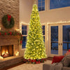 12-foot prelit artificial Christmas tree with 2517 branch tips, glowing LED lights, perfect for festive indoor.
