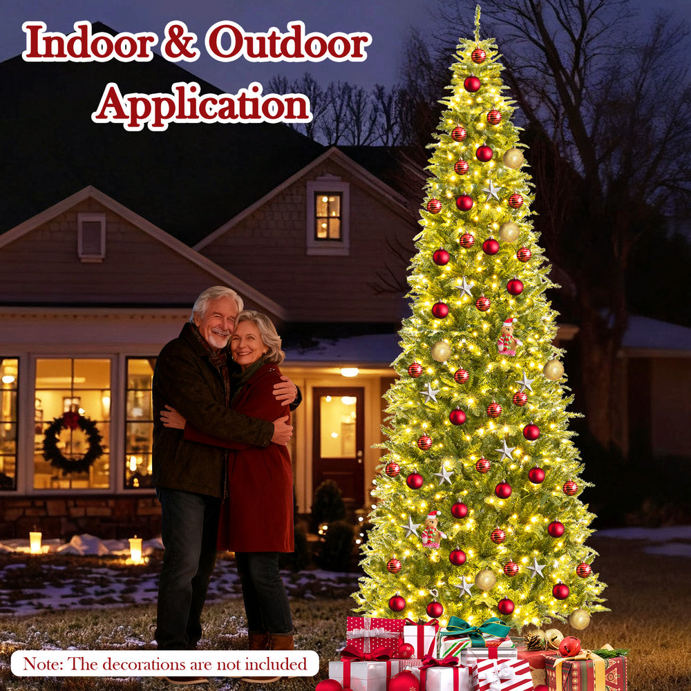 12-foot prelit artificial Christmas tree with 2517 branch tips, perfect for indoor and outdoor holiday decoration.