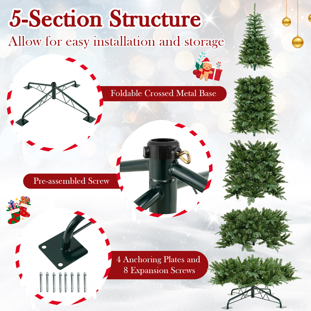 12-foot prelit artificial Christmas tree with 2517 branch tips, featuring a foldable metal base for easy setup and.