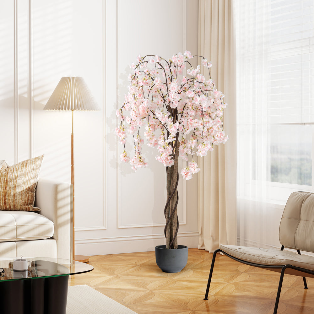 5.5 FT Tall Artificial Cherry Blossom Tree with Pink/White Flowers 1 Pack-White - Gallery View 1 of 10