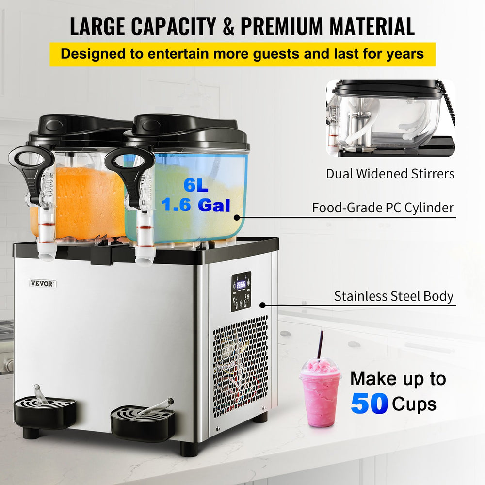 Vevor Slushy Machine 3.2 Gal 700W Dual Tank Stainless Steel Frozen Drink Maker for Commercial Use New