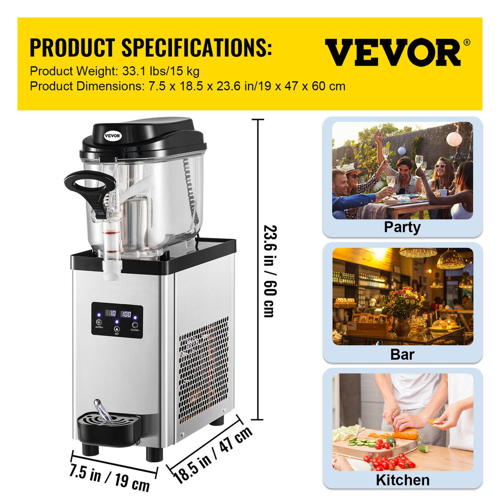 Vevor Slushy Machine 1.6 Gal 300W Single Tank Stainless Steel Frozen Drink Maker for Commercial Use New