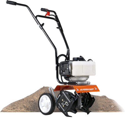 Super Handy GUO020 Mini Garden Tiller With Front Tine 10” Width And Depth 1.8HP 52cc 2 Stroke Gas Motor 4 Steel Adjustable Tines New
