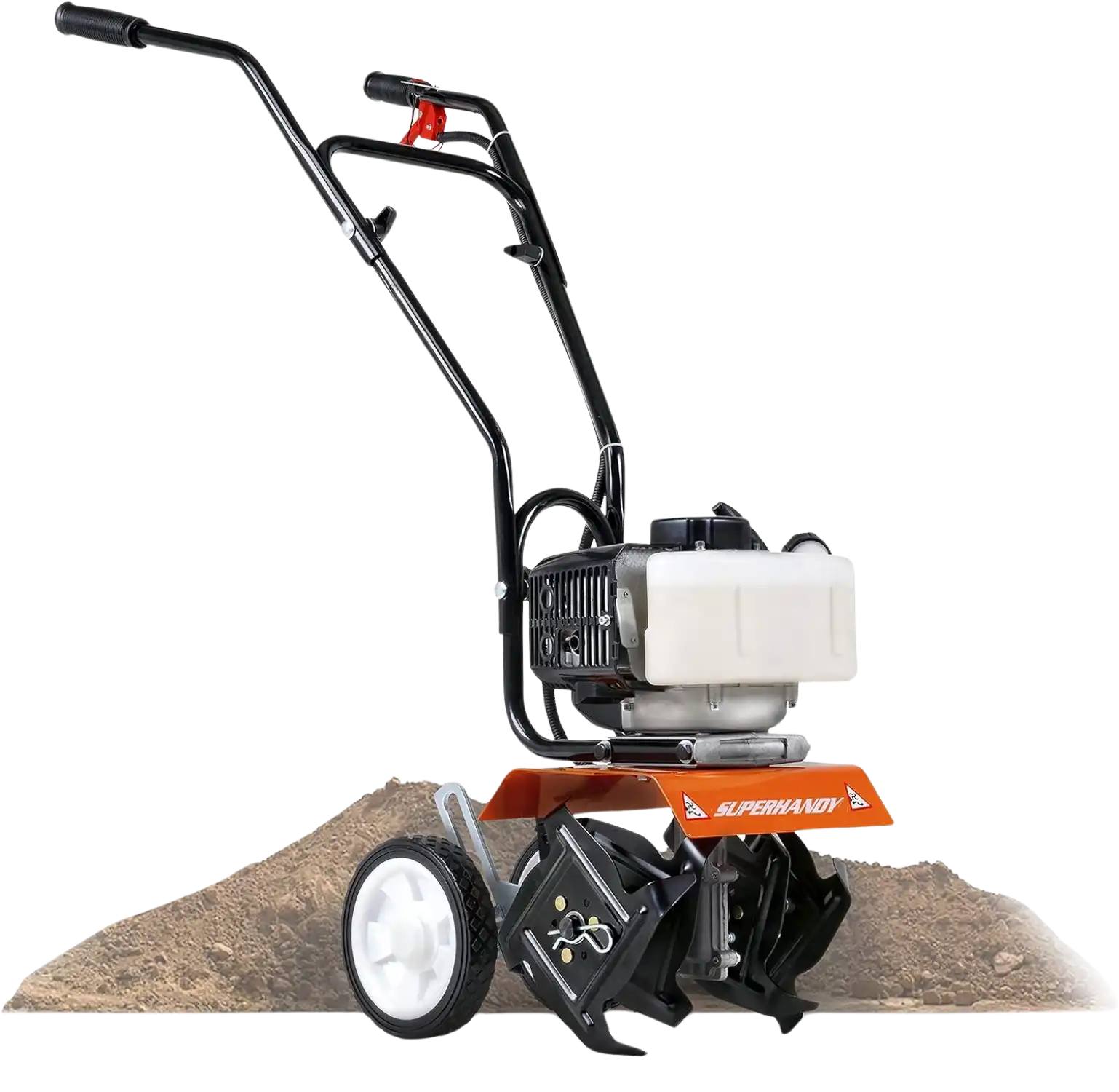 Super Handy GUO020 Mini Garden Tiller With Front Tine 10” Width And Depth 1.8HP 52cc 2 Stroke Gas Motor 4 Steel Adjustable Tines New