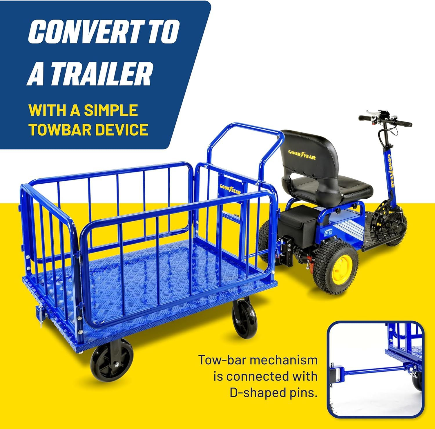 Goodyear GUO105 Cargo Trailer Heavy Duty Utility Cart 1200 lbs Load Capacity 8" Casters Compatible with Electric Tugger Cart New