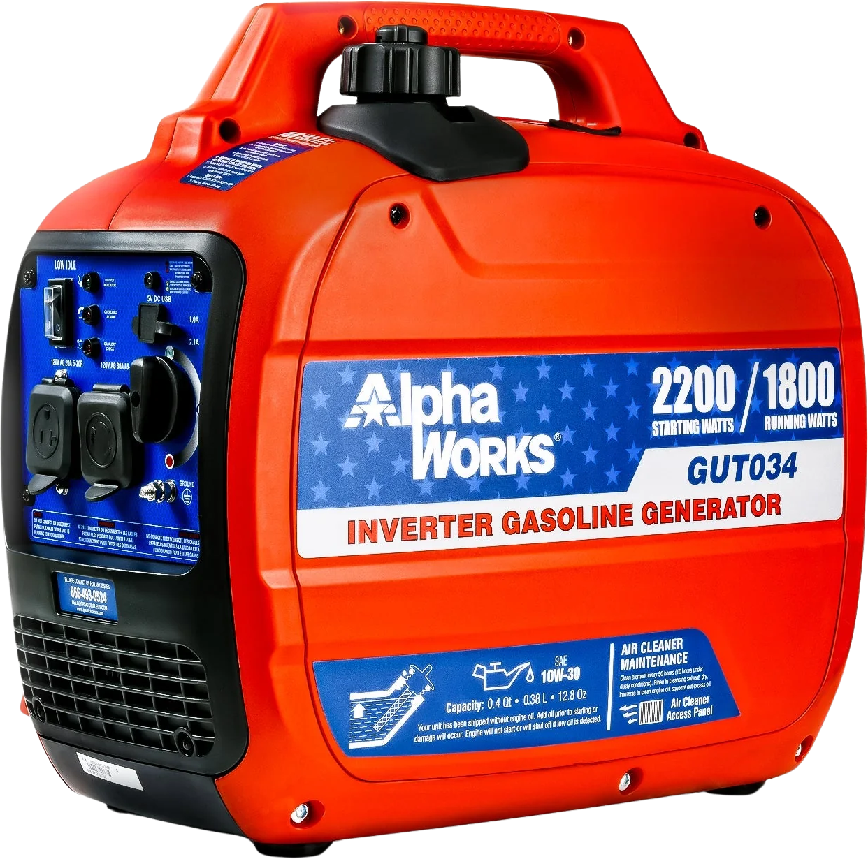 Alpha Works GUT034 ‎2200W 80CC 15A Portable Gas Inverter Generator New
