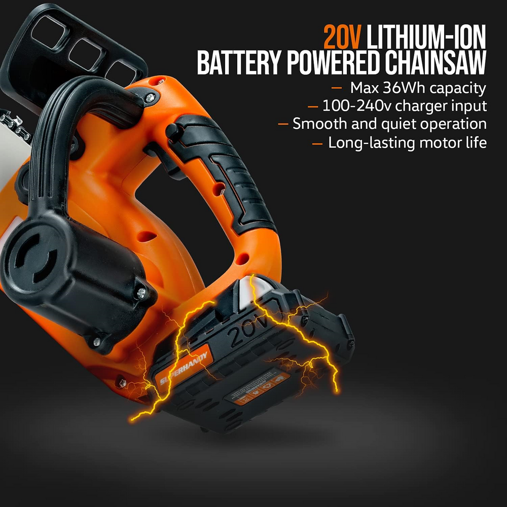 Super Handy GUT072 Electric Mini Chainsaw 8" Bar 20V 2Ah Cordless New