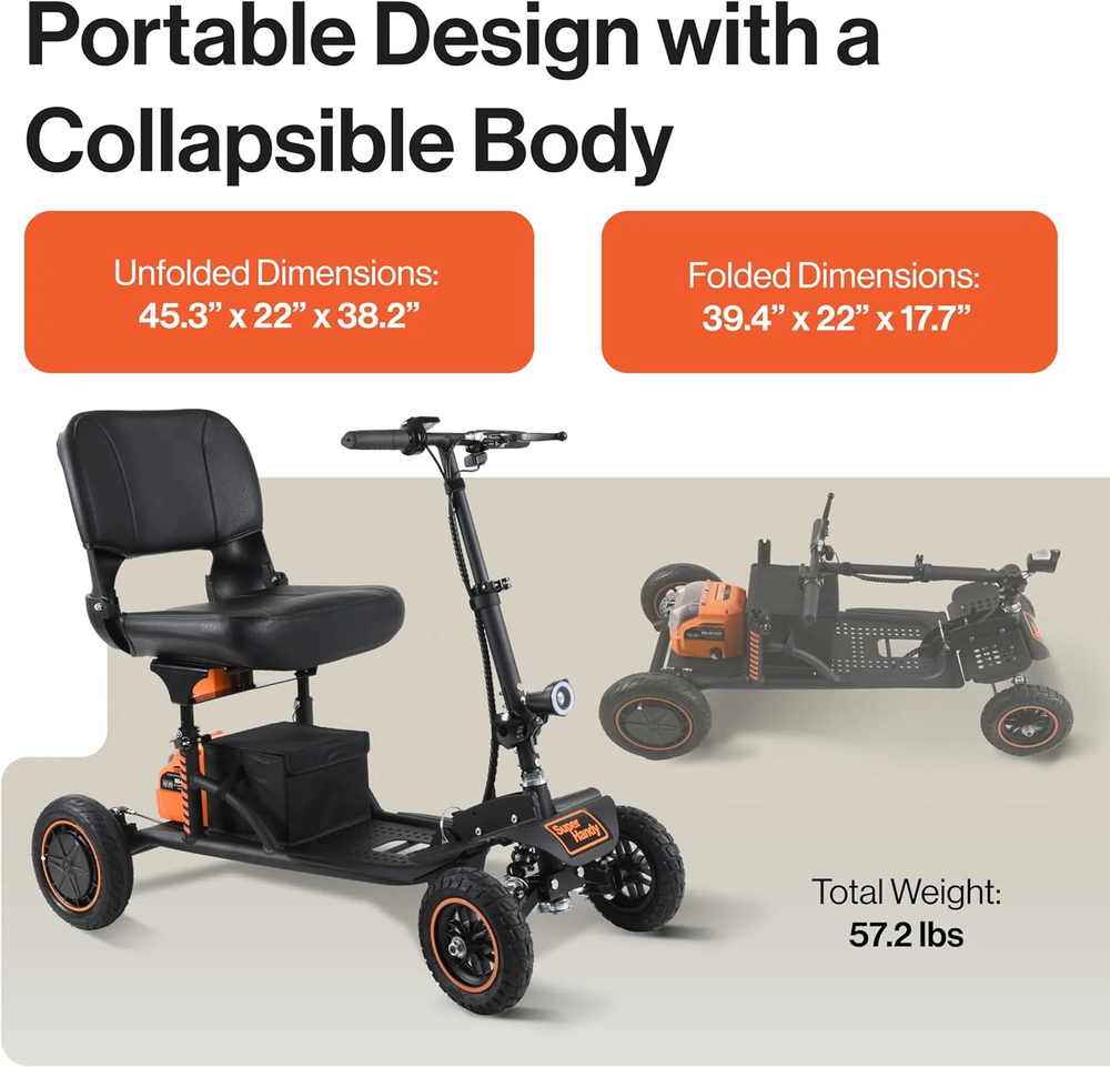 Super Handy GUT161 Electric Mobility Scooter Pro All Terrain 48V 2Ah 500W 6.25 MPH Max Speed 12.5 Mile Range New