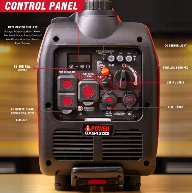 A-iPower GXS4300i 3450W/4300W Generator Gas Low THD