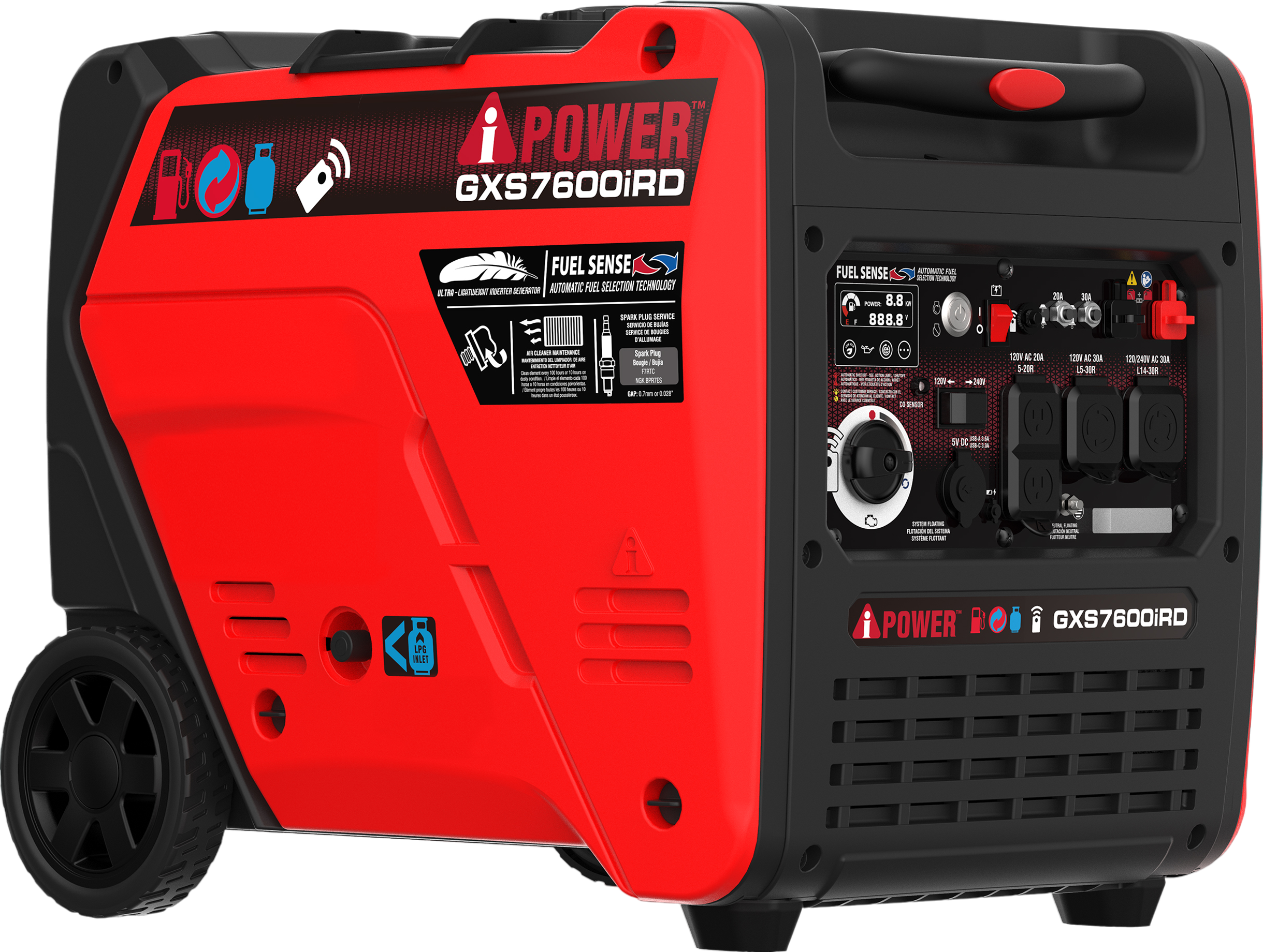 A-iPower GXS7600iRD 6100W/7600W Generator Dual Fuel Gas Propane Low THD Inverter CO Alert New