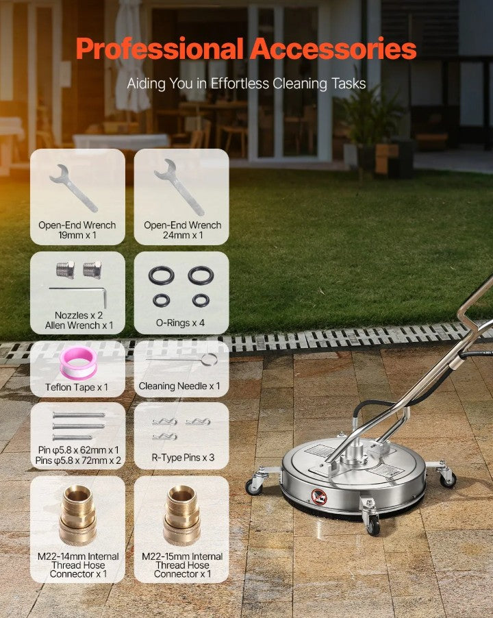 Vevor Pressure Washer Surface Cleaner 20" 4500 PSI Max 4 Wheels and Dual Handle New