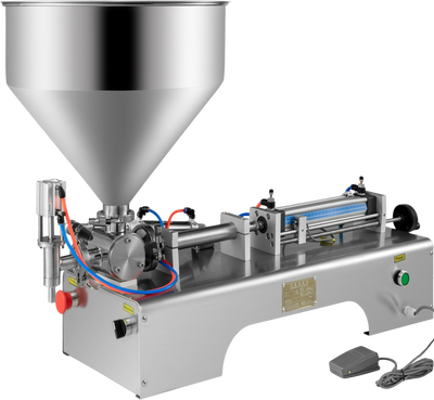 Vevor Pneumatic Liquid Filling Machine 10-300mL Bottle Filler with 30L Hopper and Pedal Horizontal New