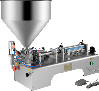 Vevor Pneumatic Liquid Filling Machine 10-300mL Bottle Filler with 30L Hopper and Pedal Horizontal New