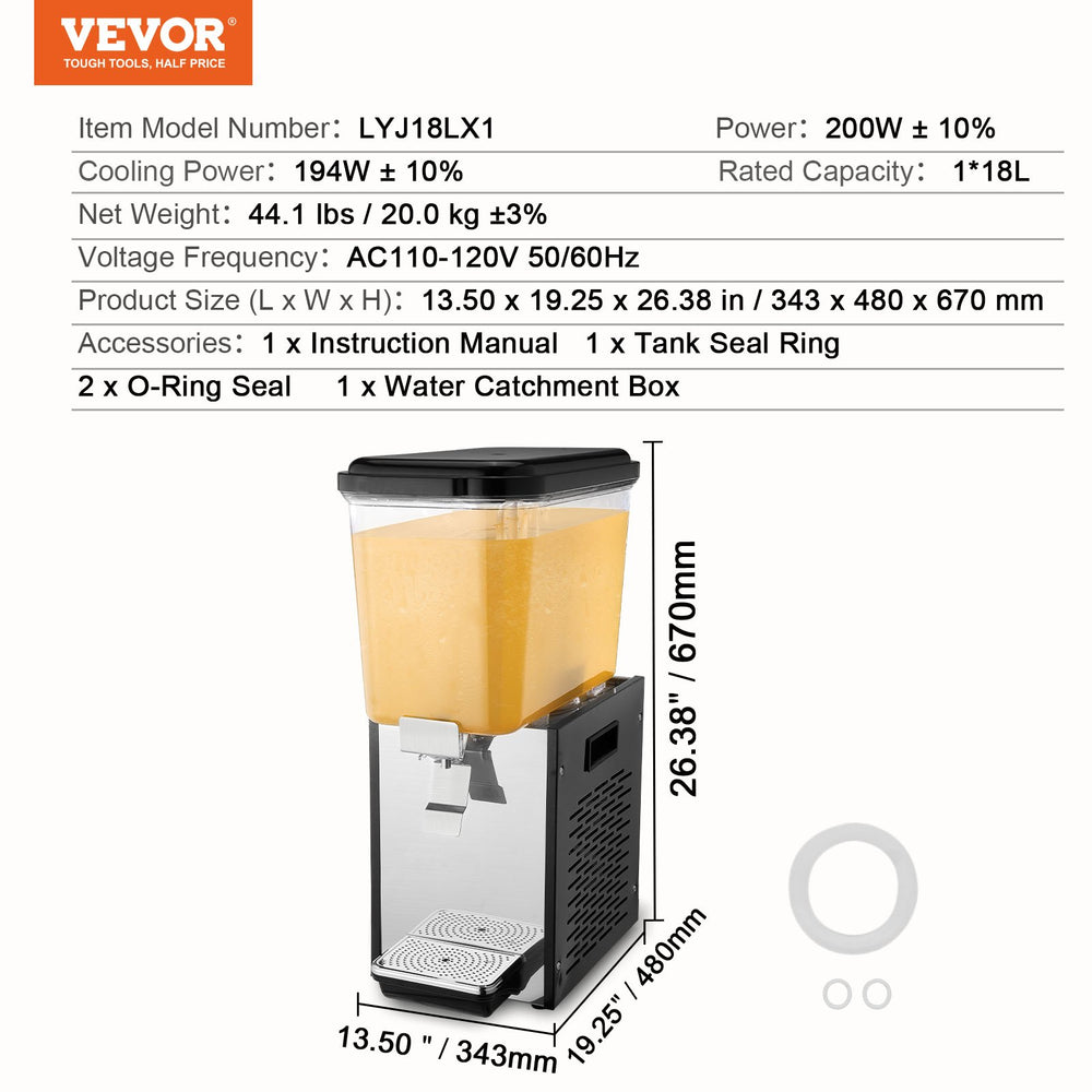 Vevor Beverage Dispenser 19 Qt Commercial Stainless Steel Food Grade 200W Rapid Cooling New