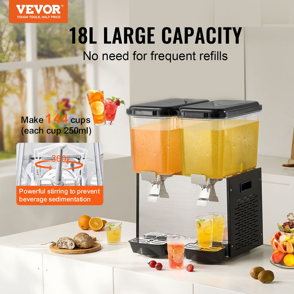 Vevor Beverage Dispenser 19 Qt 2 Tank Commercial Stainless Steel Food Grade 250W Rapid Cooling New