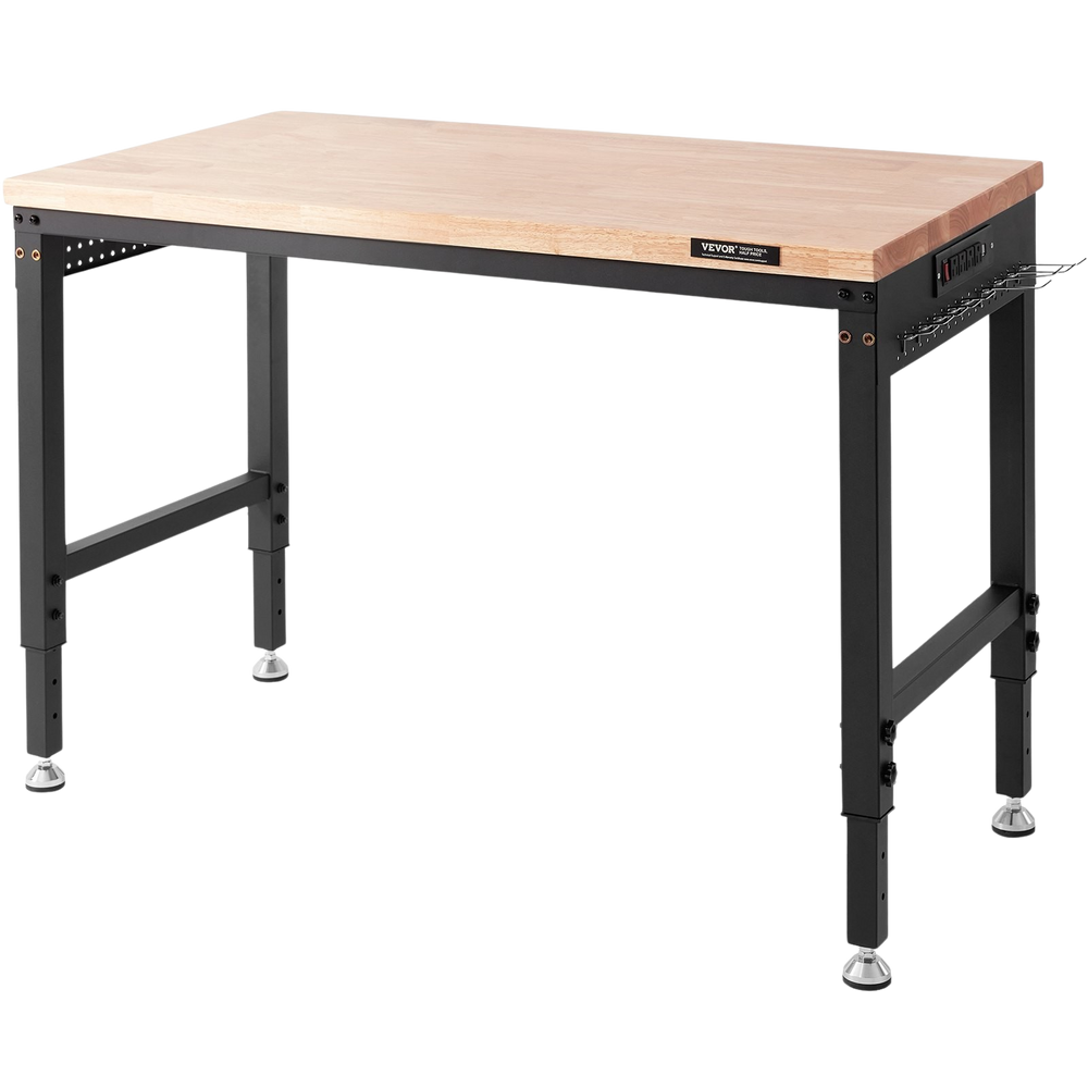 Vevor 60" x 22" Workbench 2000 lbs Load Capacity And 28" to 39.5" Adjustable Height Range Oak Top Steel Frame New