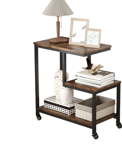 Costway 3-Tier G-Shaped Mobile Side End Table Open Shelves Rustic Brown 819235746 New
