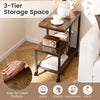 G-shaped 3-tier mobile end table in rustic brown with open shelves, perfect for books and decorations in any room.